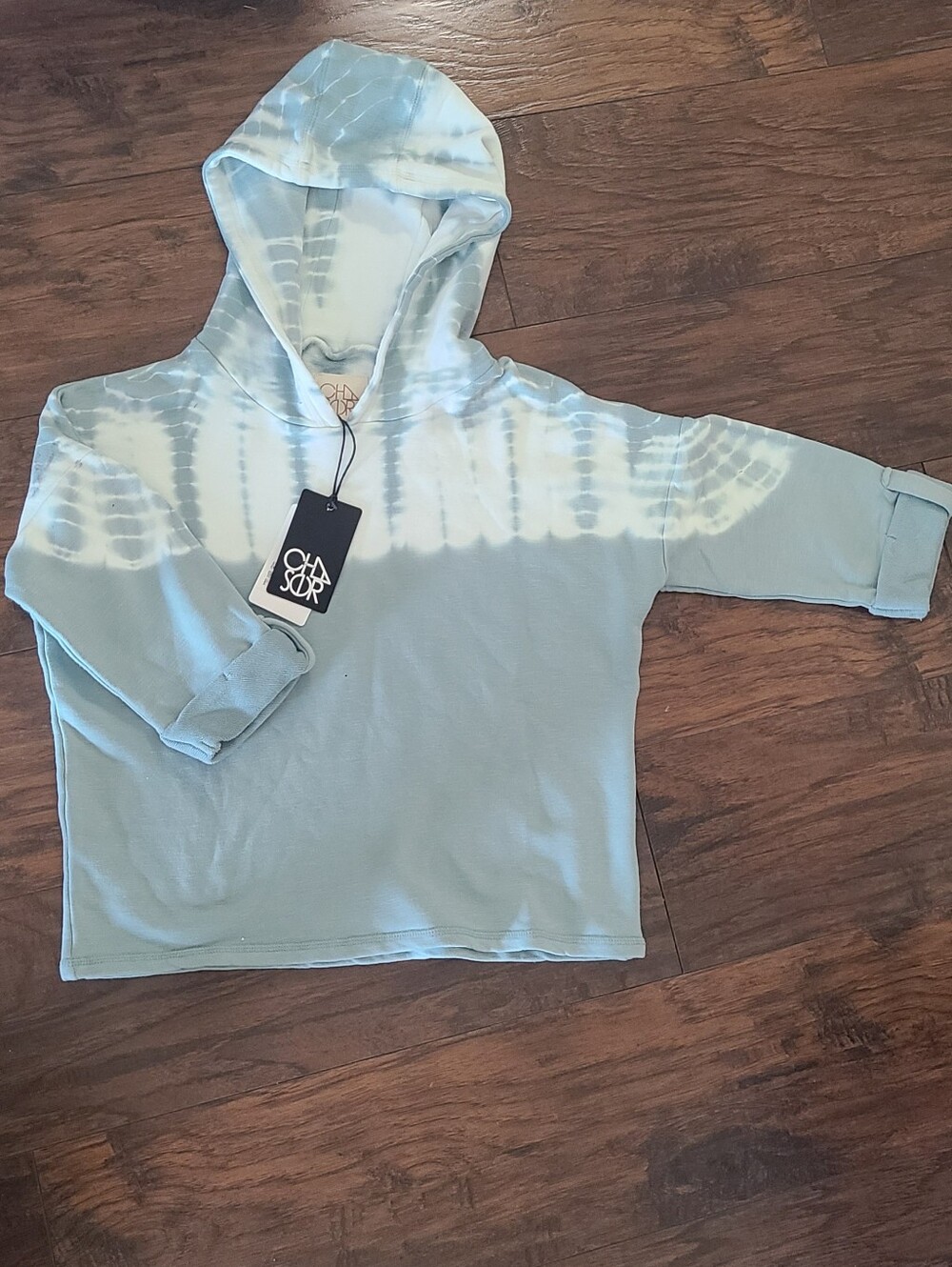 Chaser Sage Green and White Tie-Dye Hoodie Top